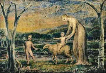 Unsere Liebe Frau mit dem Jesuskind auf einem Lamm reitend mit St. Johannes, 1800